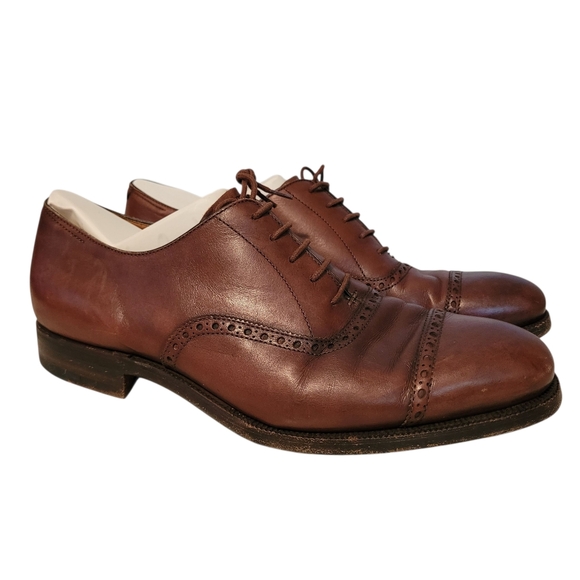 Ralph Lauren Mens 9.5D Brown Leather Cap-toe Wingtip Oxfords Made In Italy - Picture 1 of 16